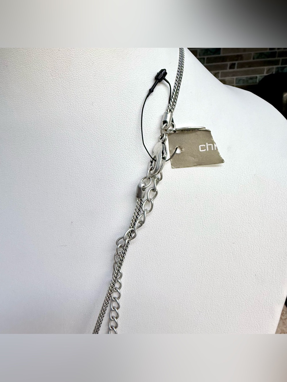 Chicos Long Silver Tone Layered Station Necklace Hammered Geometric Discs Boho - Picture 4 of 4